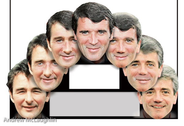 Classic Photoshop morph. Left to right, Brian Clough to Roy Keane to Kevin Keegan. News of the World Sport.